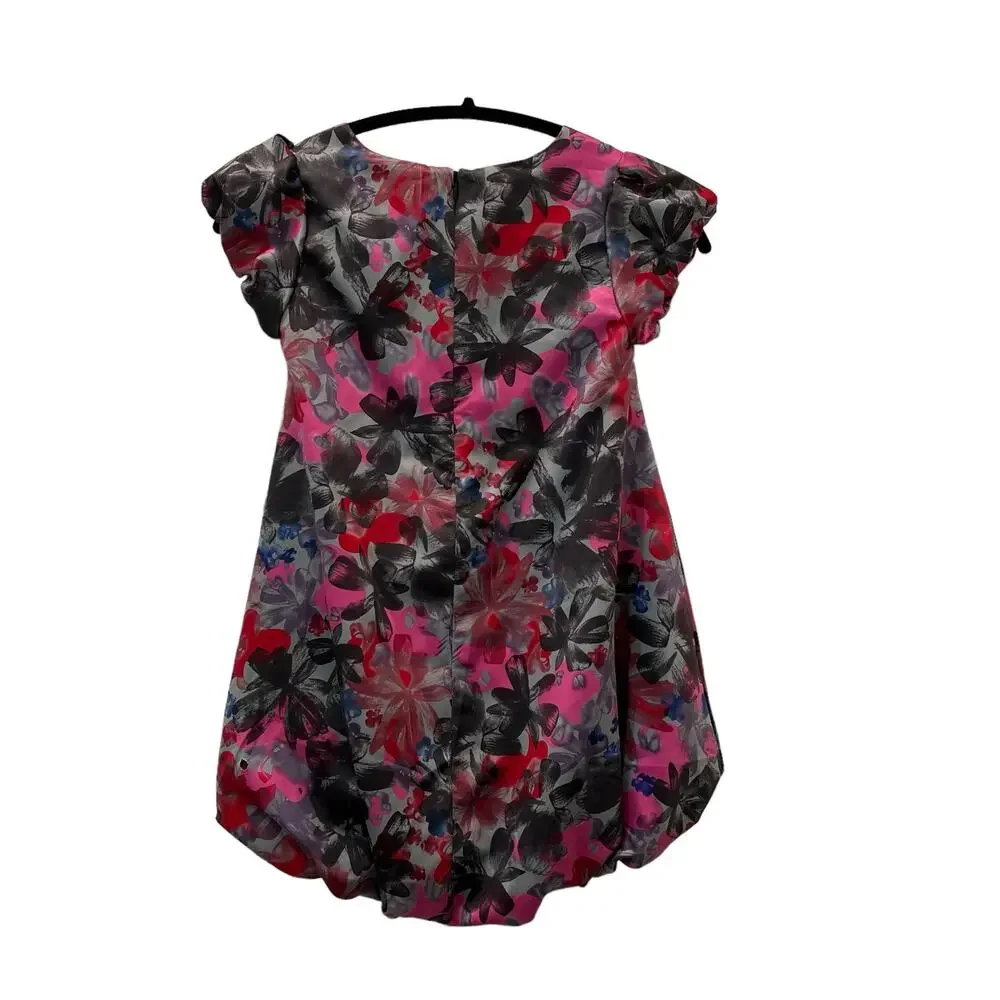 DKNY Girls Dress Floral Print Black Gray Pink Size Medium